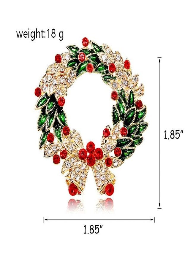 PINCHUAN Christmas Pins for Women Christmas Tree Brooches Rhinestone Christmas Theme Brooch Christmas Wreath Brooch Women Christmas Jewelry Pins Christmas Party Accessories-Christmas wreath - Image 2